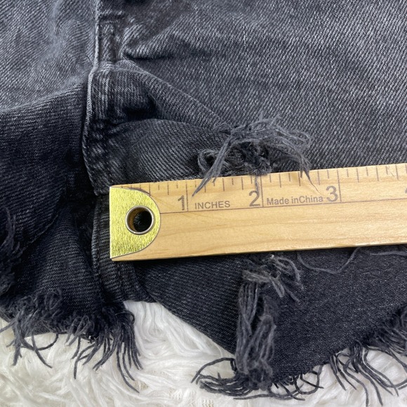 Agolde Shorts Womens 25 Black Denim Cut Off‎ Jeans High Waist Button Fly Frayed - Picture 10 of 14